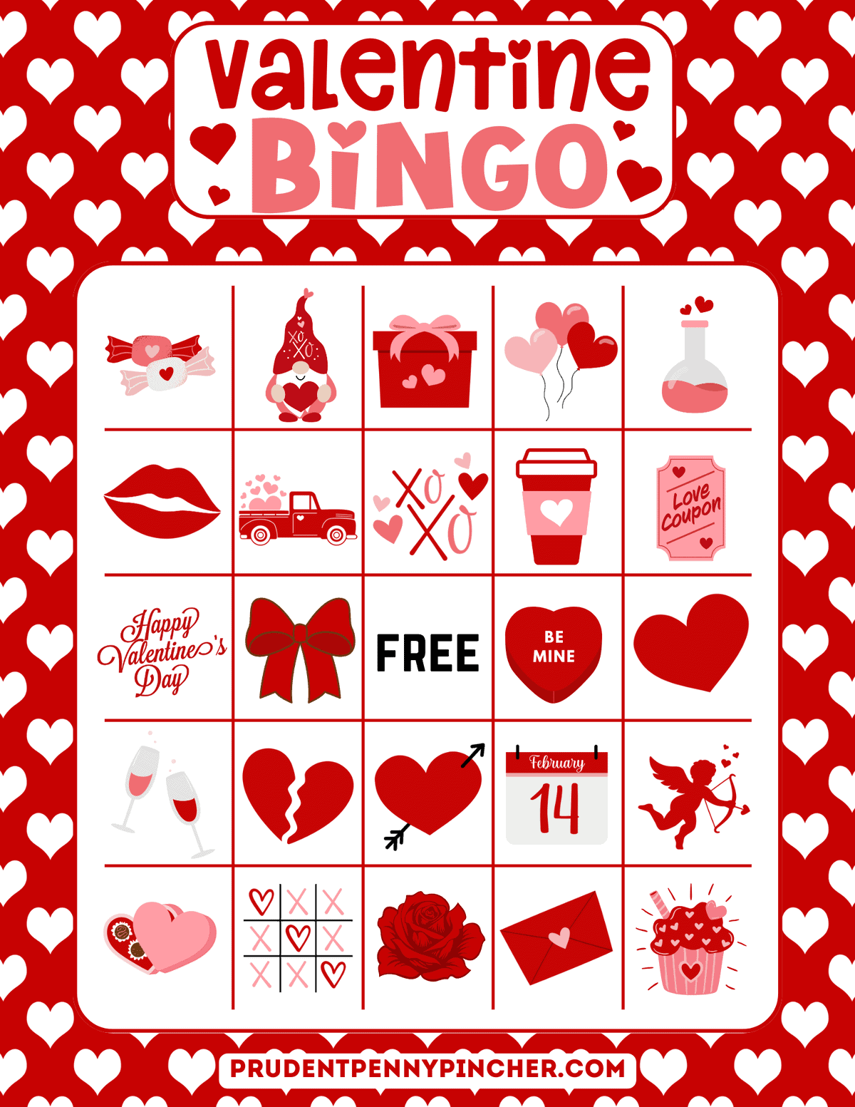 free printable valentine's day bingo cards - prudent penny pincher